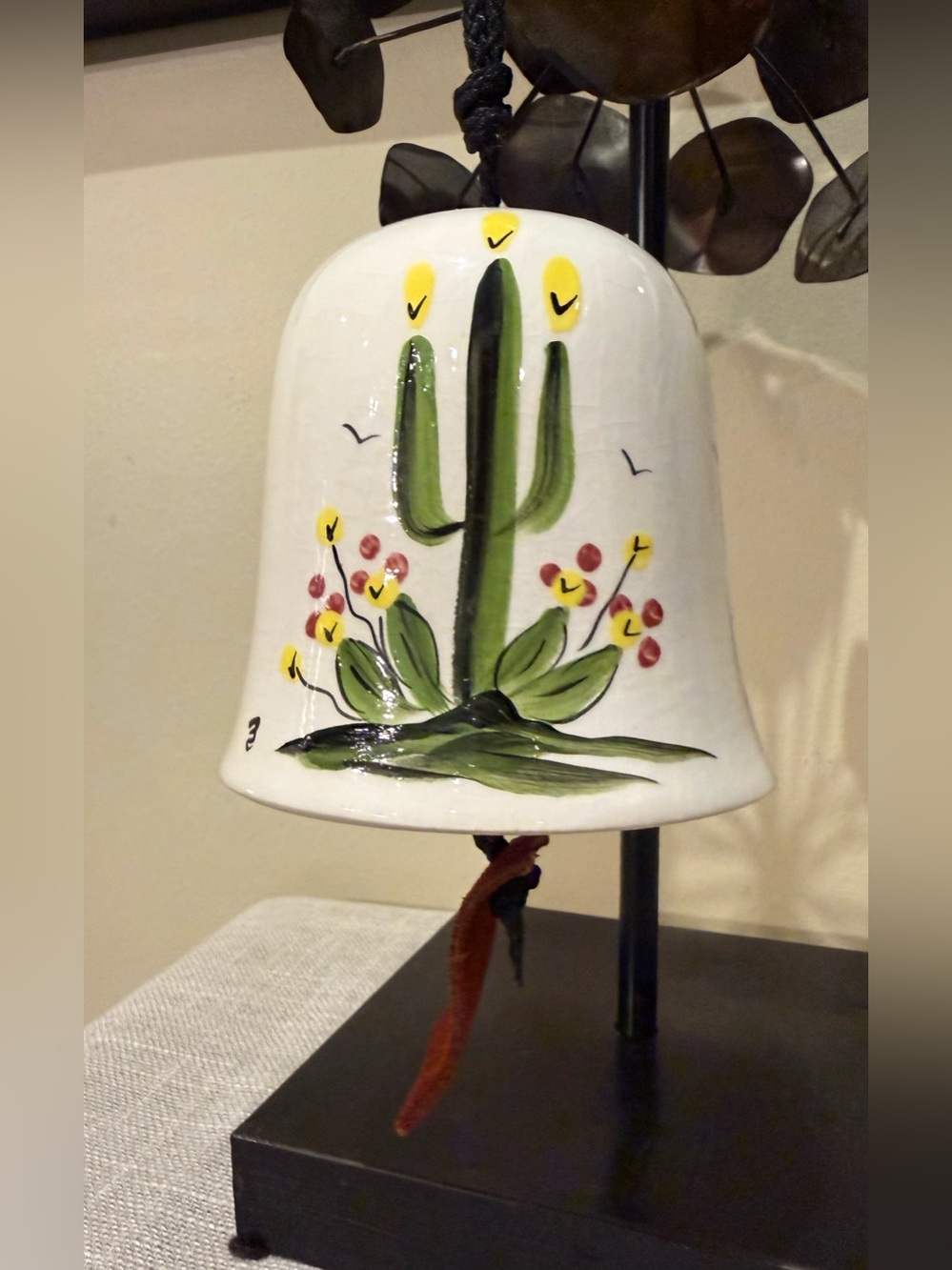 Vintage Southwestern Hand Painted Ceramic Desert Bell Cactus Coastal Boho